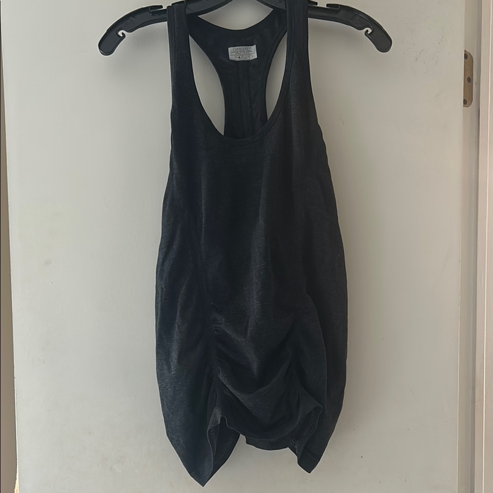 Athleta dark grey racer back seamless tank with ruched detail